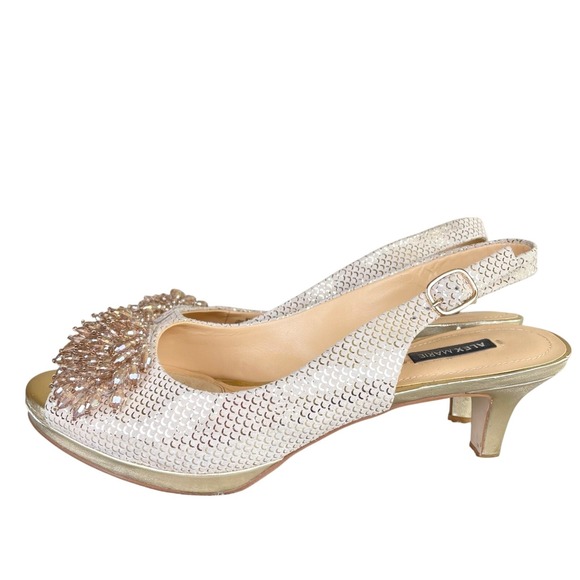 Alex Marie Shoes - Womens Kitten Heels Sz 8 Rhinestone Fairy Regency Sling Back Retro Glam Party